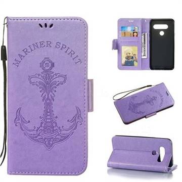 Embossing Mermaid Mariner Spirit Leather Wallet Case for LG V40 ThinQ - Purple