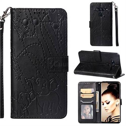 Embossing Fireworks Elephant Leather Wallet Case for LG V40 ThinQ - Black