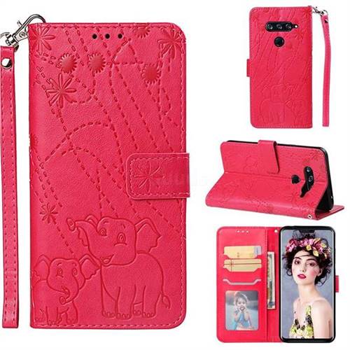 Embossing Fireworks Elephant Leather Wallet Case for LG V40 ThinQ - Red