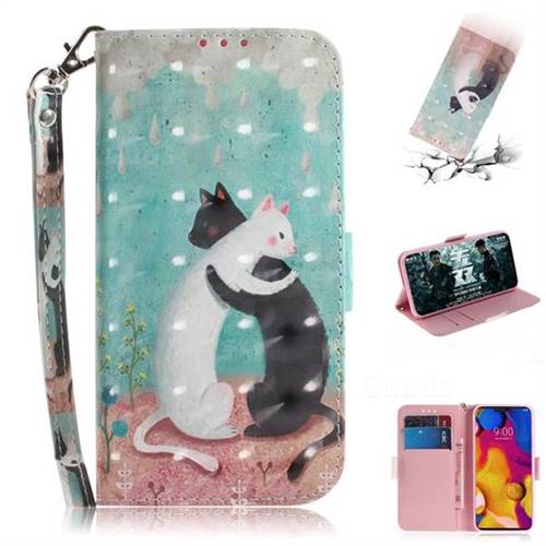 Black and White Cat 3D Painted Leather Wallet Phone Case for LG V40 ThinQ