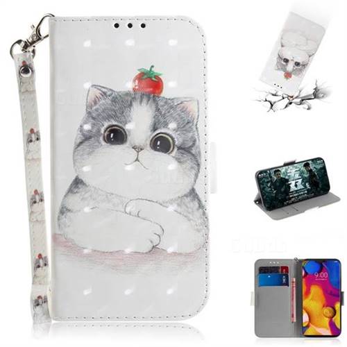 Cute Tomato Cat 3D Painted Leather Wallet Phone Case for LG V40 ThinQ
