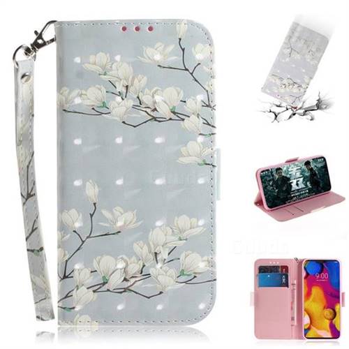 Magnolia Flower 3D Painted Leather Wallet Phone Case for LG V40 ThinQ
