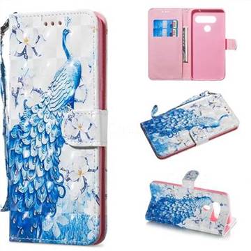 Blue Peacock 3D Painted Leather Wallet Phone Case for LG V40 ThinQ