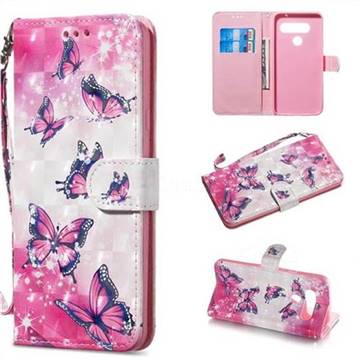 Pink Butterfly 3D Painted Leather Wallet Phone Case for LG V40 ThinQ