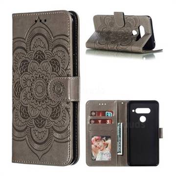 Intricate Embossing Datura Solar Leather Wallet Case for LG V40 ThinQ - Gray