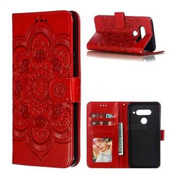 Intricate Embossing Datura Solar Leather Wallet Case for LG V40 ThinQ - Red