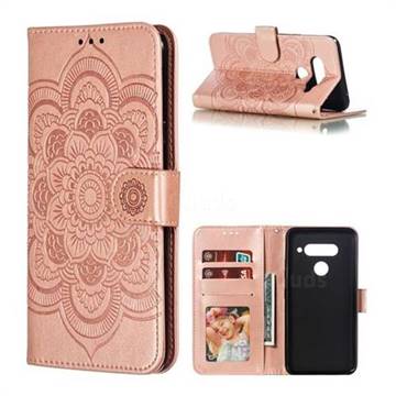 Intricate Embossing Datura Solar Leather Wallet Case for LG V40 ThinQ - Rose Gold