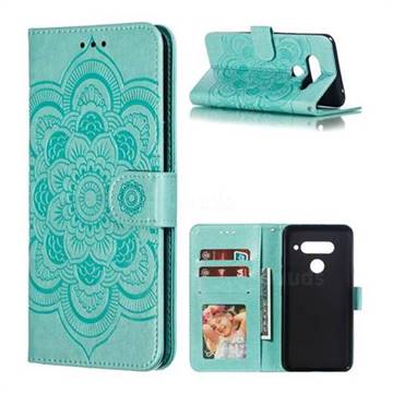 Intricate Embossing Datura Solar Leather Wallet Case for LG V40 ThinQ - Green