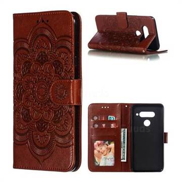 Intricate Embossing Datura Solar Leather Wallet Case for LG V40 ThinQ - Brown