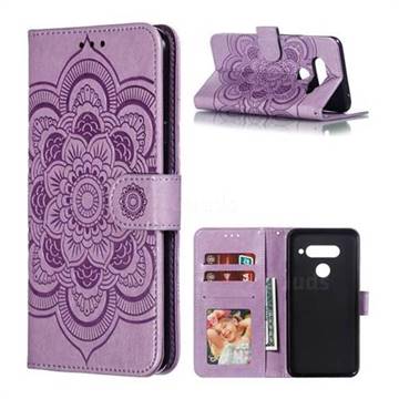 Intricate Embossing Datura Solar Leather Wallet Case for LG V40 ThinQ - Purple