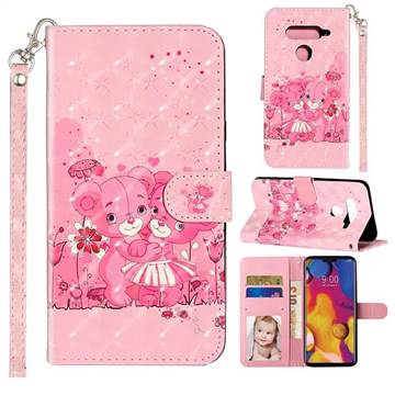 Pink Bear 3D Leather Phone Holster Wallet Case for LG V40 ThinQ