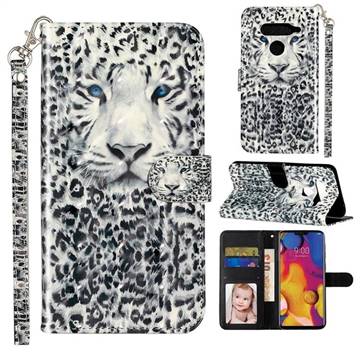 White Leopard 3D Leather Phone Holster Wallet Case for LG V40 ThinQ