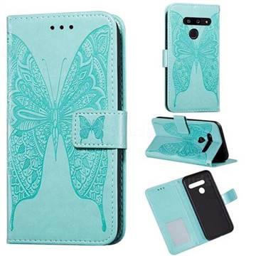 Intricate Embossing Vivid Butterfly Leather Wallet Case for LG V40 ThinQ - Green