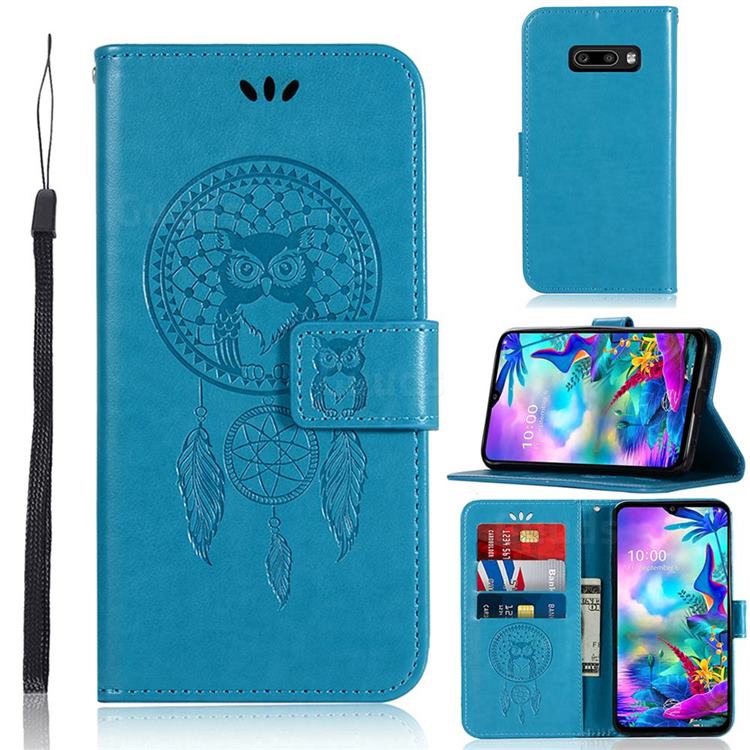 Intricate Embossing Owl Campanula Leather Wallet Case for LG V50s ThinQ 5G - Blue
