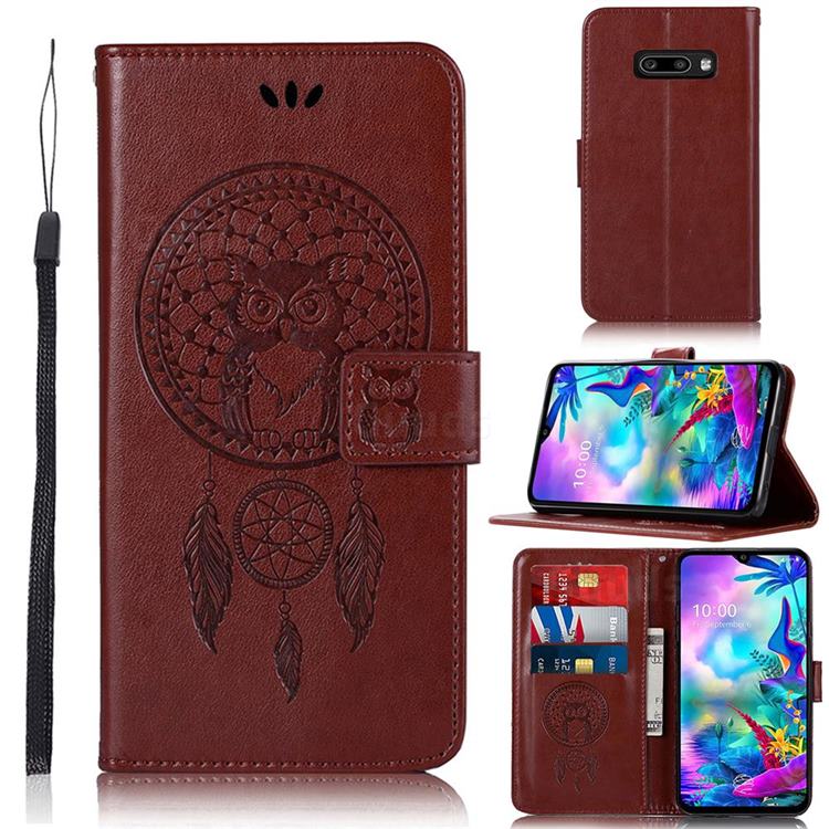 Intricate Embossing Owl Campanula Leather Wallet Case for LG V50s ThinQ 5G - Brown