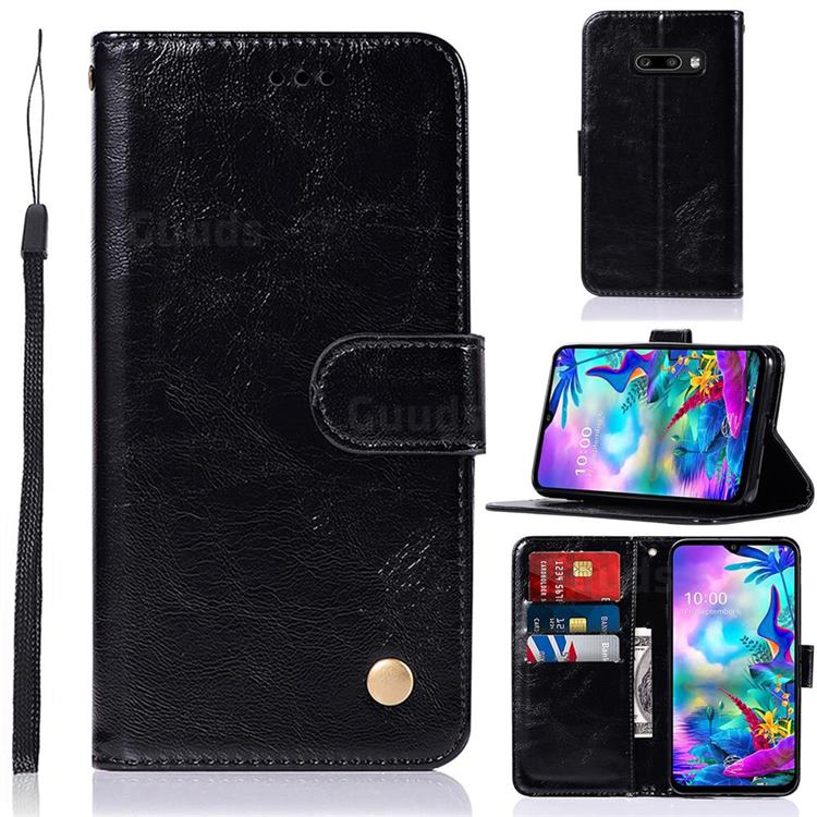Luxury Retro Leather Wallet Case for LG V50s ThinQ 5G - Black