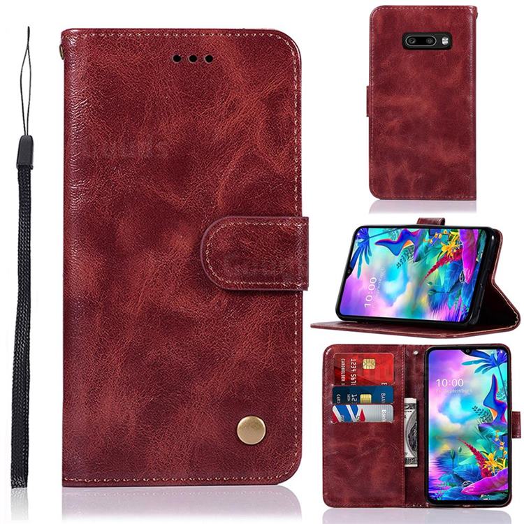 Luxury Retro Leather Wallet Case for LG V50s ThinQ 5G - Wine Red