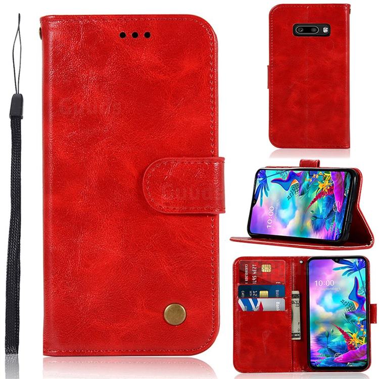 Luxury Retro Leather Wallet Case for LG V50s ThinQ 5G - Red