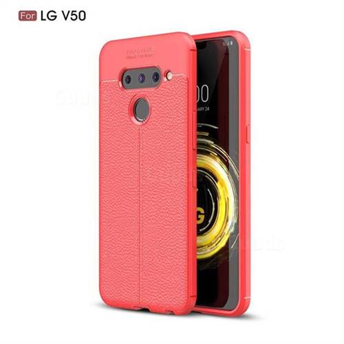 Luxury Auto Focus Litchi Texture Silicone TPU Back Cover for LG V50 ThinQ 5G - Red