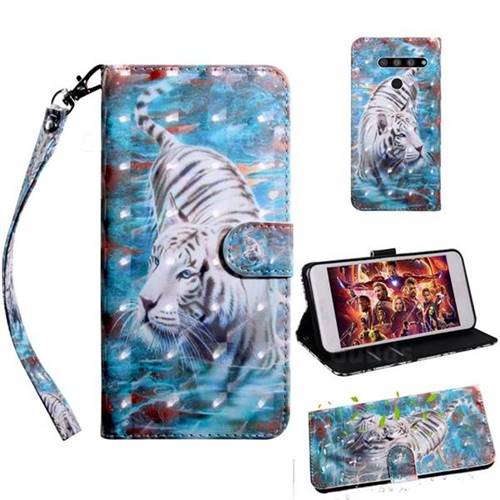 White Tiger 3D Painted Leather Wallet Case for LG V50 ThinQ 5G