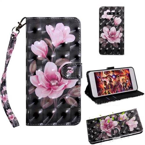 Black Powder Flower 3D Painted Leather Wallet Case for LG V50 ThinQ 5G