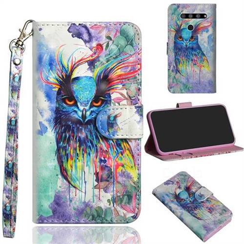 Watercolor Owl 3D Painted Leather Wallet Case for LG V50 ThinQ 5G