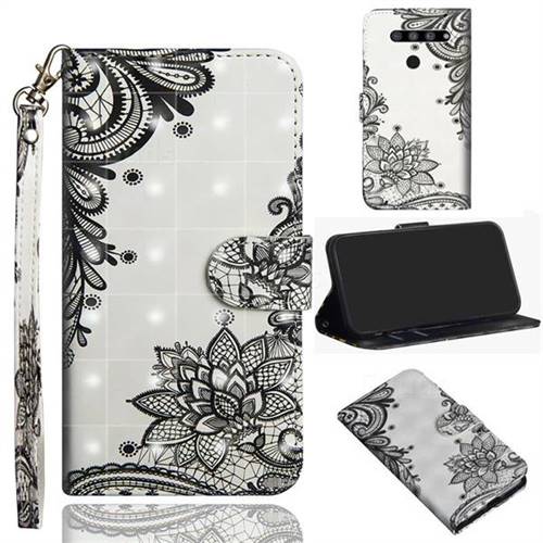 Black Lace Flower 3D Painted Leather Wallet Case for LG V50 ThinQ 5G