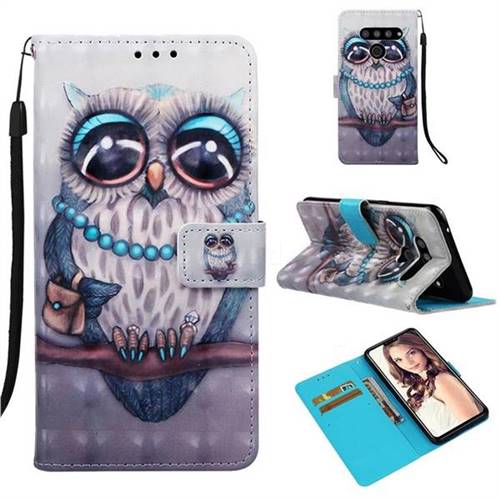 Sweet Gray Owl 3D Painted Leather Wallet Case for LG V50 ThinQ 5G