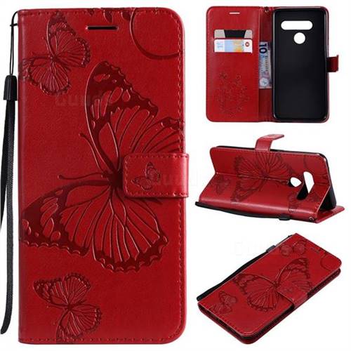 Embossing 3D Butterfly Leather Wallet Case for LG V50 ThinQ 5G - Red