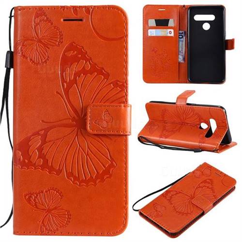 Embossing 3D Butterfly Leather Wallet Case for LG V50 ThinQ 5G - Orange
