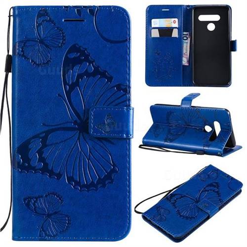 Embossing 3D Butterfly Leather Wallet Case for LG V50 ThinQ 5G - Blue
