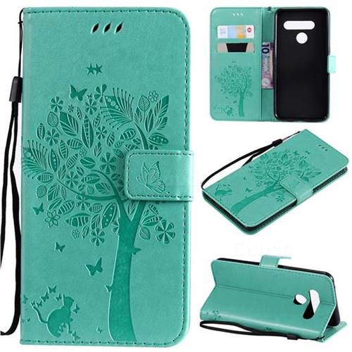 Embossing Butterfly Tree Leather Wallet Case for LG V50 ThinQ 5G - Cyan