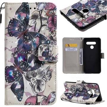 Black Butterfly 3D Painted Leather Wallet Case for LG V50 ThinQ 5G