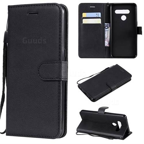 Retro Greek Classic Smooth PU Leather Wallet Phone Case for LG V50 ThinQ 5G - Black