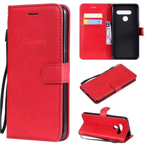 Retro Greek Classic Smooth PU Leather Wallet Phone Case for LG V50 ThinQ 5G - Red