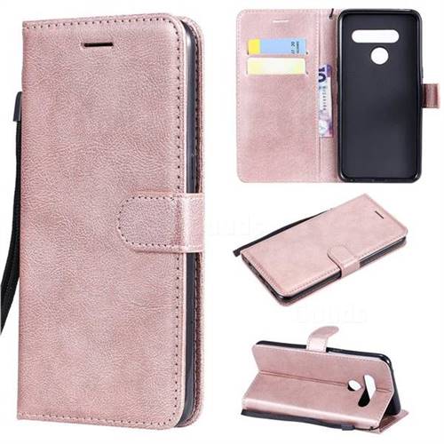 Retro Greek Classic Smooth PU Leather Wallet Phone Case for LG V50 ThinQ 5G - Rose Gold