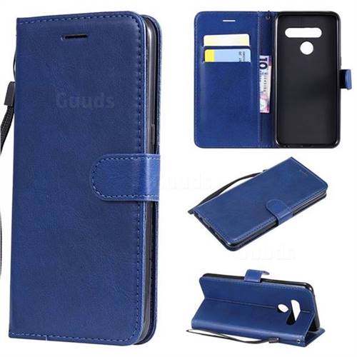 Retro Greek Classic Smooth PU Leather Wallet Phone Case for LG V50 ThinQ 5G - Blue