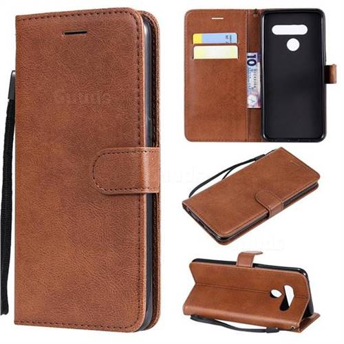 Retro Greek Classic Smooth PU Leather Wallet Phone Case for LG V50 ThinQ 5G - Brown