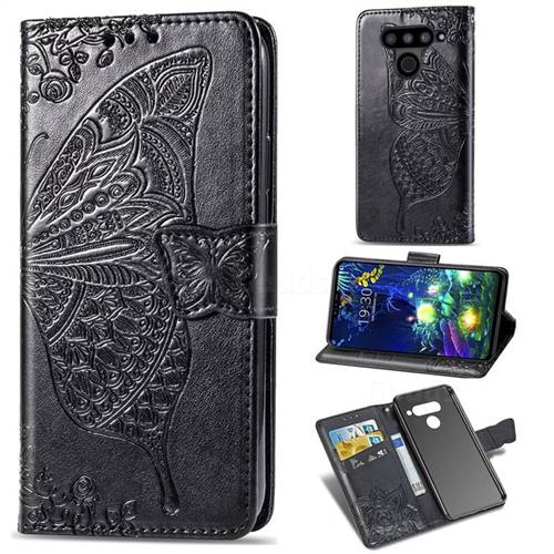 Embossing Mandala Flower Butterfly Leather Wallet Case for LG V50 ThinQ 5G - Black