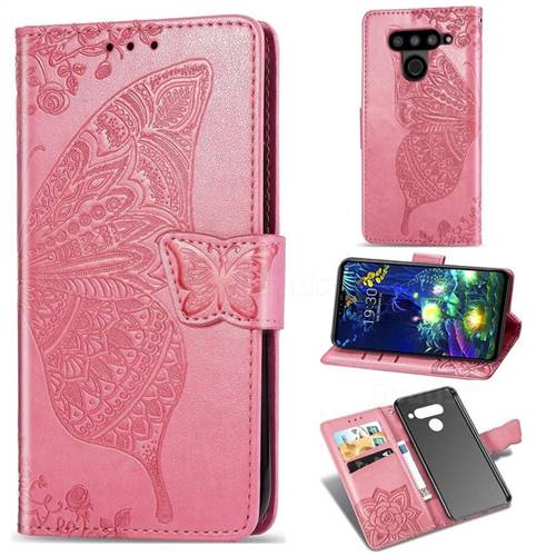 Embossing Mandala Flower Butterfly Leather Wallet Case for LG V50 ThinQ 5G - Pink