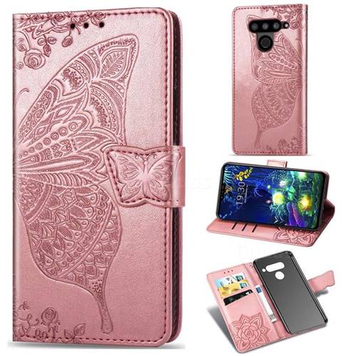 Embossing Mandala Flower Butterfly Leather Wallet Case for LG V50 ThinQ 5G - Rose Gold