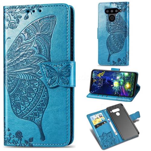 Embossing Mandala Flower Butterfly Leather Wallet Case for LG V50 ThinQ 5G - Blue