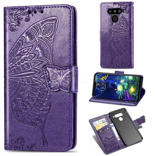 Embossing Mandala Flower Butterfly Leather Wallet Case for LG V50 ThinQ 5G - Dark Purple