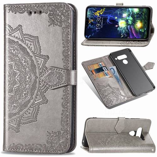 Embossing Imprint Mandala Flower Leather Wallet Case for LG V50 ThinQ 5G - Gray