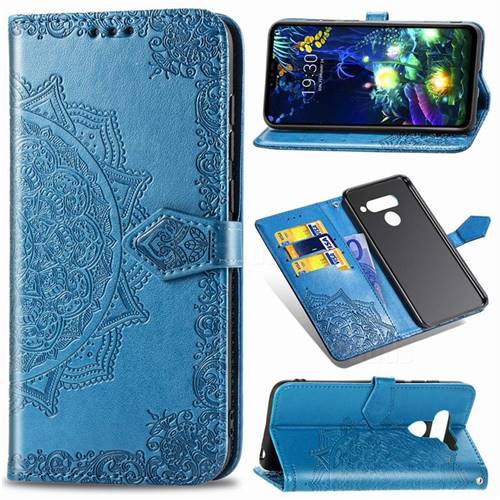 Embossing Imprint Mandala Flower Leather Wallet Case for LG V50 ThinQ 5G - Blue