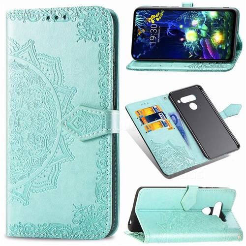 Embossing Imprint Mandala Flower Leather Wallet Case for LG V50 ThinQ 5G - Green