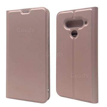 Ultra Slim Card Magnetic Automatic Suction Leather Wallet Case for LG V50 ThinQ 5G - Rose Gold