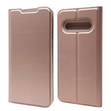 Ultra Slim Card Magnetic Automatic Suction Leather Wallet Case for LG V60 ThinQ 5G - Rose Gold