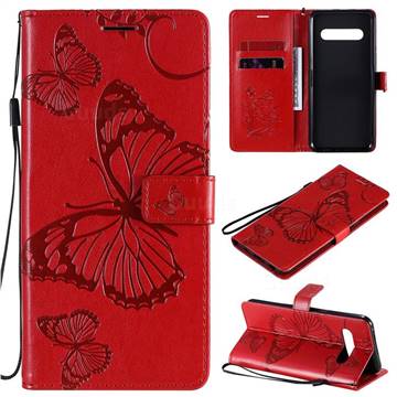 Embossing 3D Butterfly Leather Wallet Case for LG V60 ThinQ 5G - Red