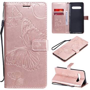 Embossing 3D Butterfly Leather Wallet Case for LG V60 ThinQ 5G - Rose Gold